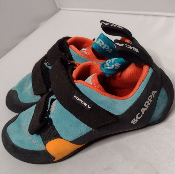 Scarpa Force V Climbing Shoes Euro 38 Men's 6 Women's 7 Blue Orange B6 - Picture 1 of 6